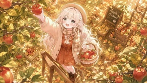 秋日苹果园可爱美少女