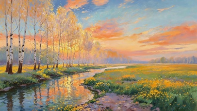 晚霞草原河流