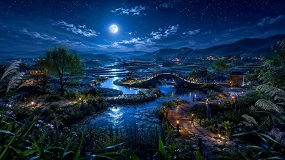 月夜江畔风景