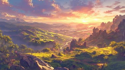 俯瞰落日连绵群峰