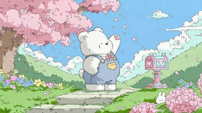樱花树下的可爱小白熊