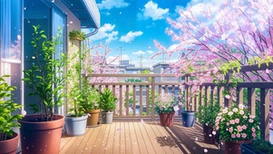 夏日落花阳台