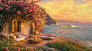 傍晚海景小屋 