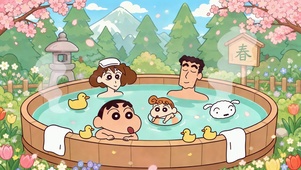 小新一家泡温泉