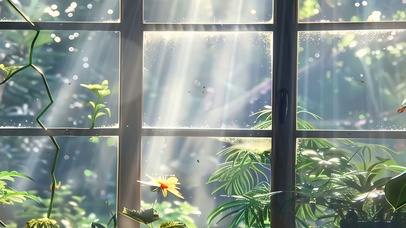 窗边护眼绿景带鱼屏