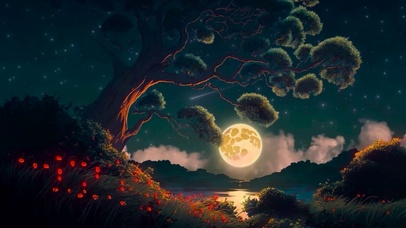 唯美梦幻月夜奇树