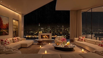 城市夜晚玻璃雨