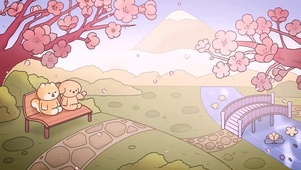 樱花树下的狗狗