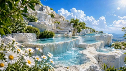 清新治愈蓝湖阶梯风景