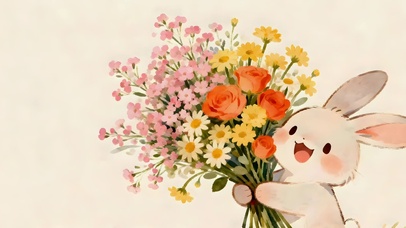 4K萌趣小兔 送你花花