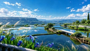 蓝天梯田湖景