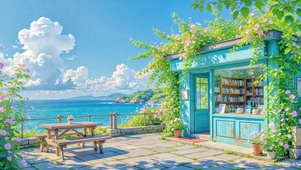 清新治愈海边花房海景