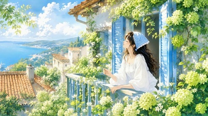 治愈临海阳台美少女