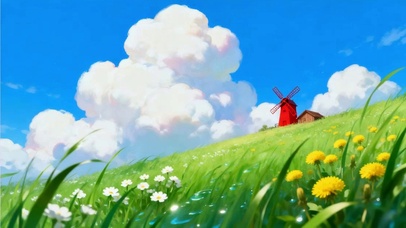 唯美的风车小屋风景插画