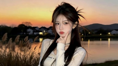 治愈晚霞中女孩