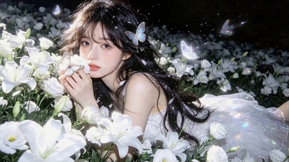 白花海蝴蝶氛围感美少女