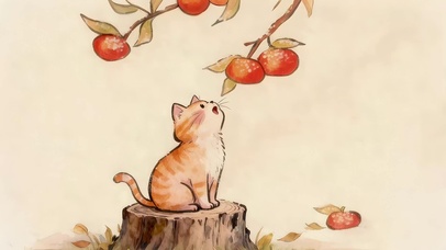 秋天仰望果实猫咪