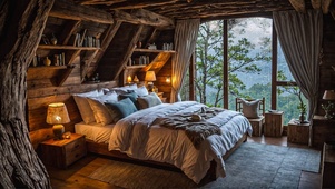 【雨景】树屋卧室