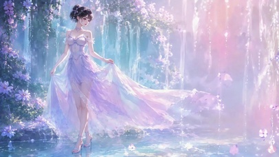 紫裙少女梦幻花涧动态壁纸