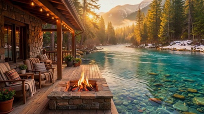 高山河流小屋