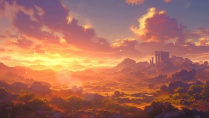 梦幻晚霞连绵草原