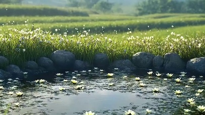 护眼绿景树木河流带鱼屏