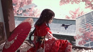 唯美治愈樱花树下美少女