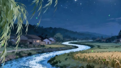 夜景树木河流双屏