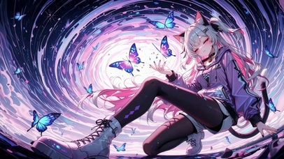 梦幻猫耳少女与蓝蝴蝶