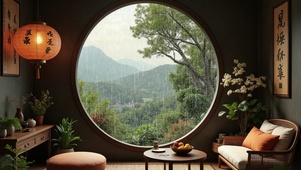 【雨景】圆窗雨景