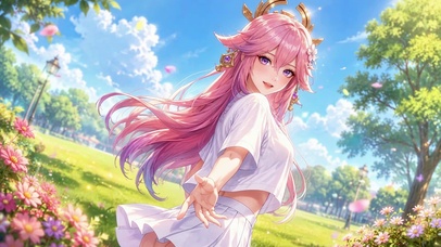 春日邀约粉发少女八重神子