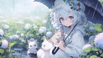 猫与绣球花的雨季