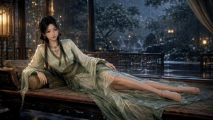 雨夜庭院古风长腿美人