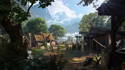 中世纪清晨的乡村风景