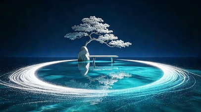 禅意水上松树