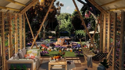 春日舒适的阳光花园