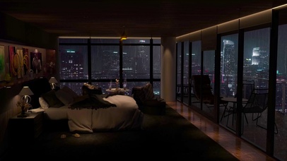 繁华都市公寓夜晚大雨