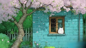 樱花窗下呆萌小兔