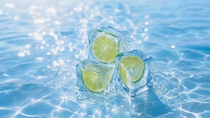 水面冰块柠檬