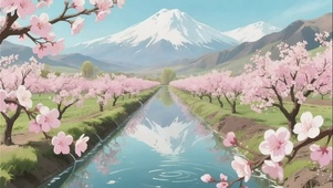 清新粉色鲜花河岸