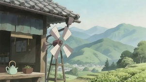 清新山谷小屋风车