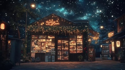 圣诞夜晚星空温暖商店