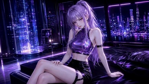 紫发赛博朋克美少女