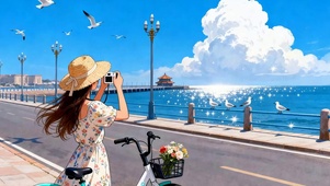 海边拍照女孩