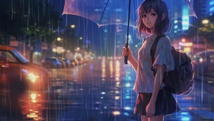 雨夜停车场的女孩