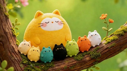 圆滚滚的肥猫一家