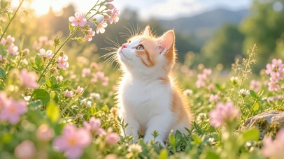 春日花丛可爱橘猫