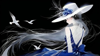 蓝玫瑰银发少女与海鸥