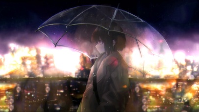 女孩漫步城市夜雨中