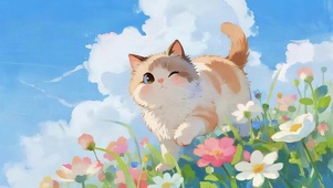 鲜花草地猫咪